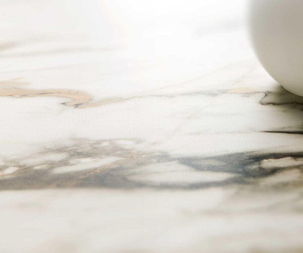 DELIFE Étkezőasztal Edge 300x100 kerámia Calacatta Luxe fehér arany szürke Spider laposacél rozsdamentes acél