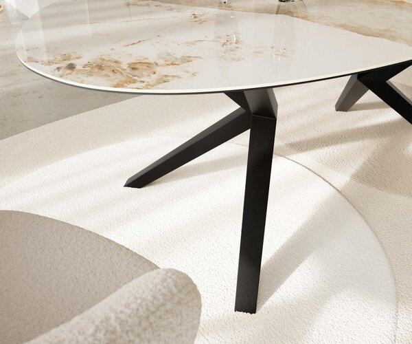 DELIFE Étkezőasztal Edge ovális 220x120 kerámia Minas melange fehér-bézs Zenthara szögletes fém fekete