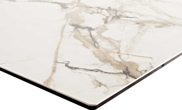 DELIFE Étkezőasztal Edge 300x100 kerámia Calacatta Luxe fehér arany szürke Spider laposacél rozsdamentes acél