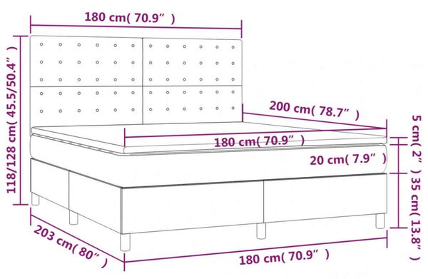 VidaXL sötétbarna szövet rugós ágy matraccal 180 x 200 cm