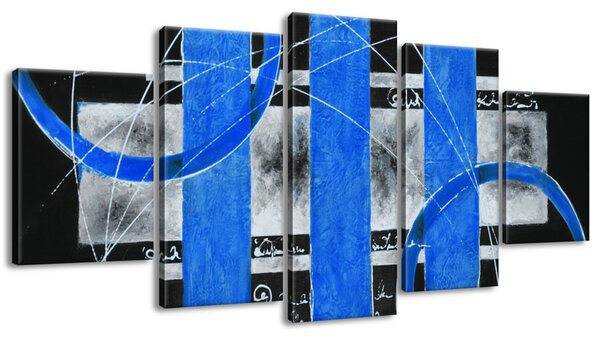 Gario Kézzel festett kép Kék vonalak - 5 részes Méret: 150 x 70 cm