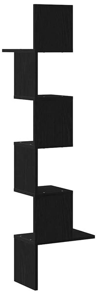 Fekete forgácslap fali sarokpolc 32x32x127,5 cm