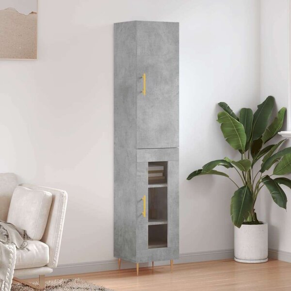 Modern Magas Szekrény - Beton Szürke - 34,5x34x180 cm