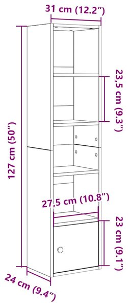 Barna tölgy színű szerelt fa könyvespolc 31x24x127 cm