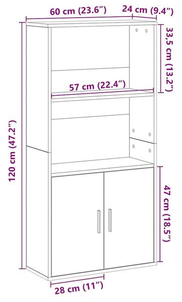 Betonszürke szerelt fa könyvespolc 60x24x120 cm