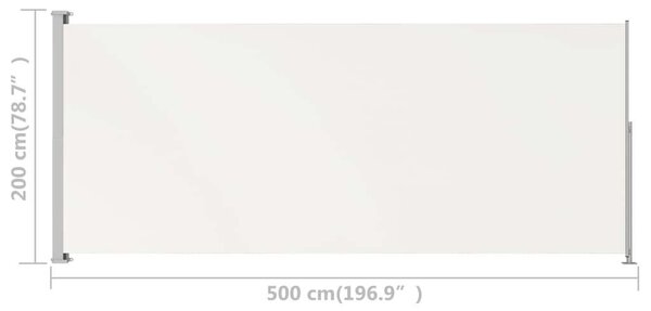 Krémszínű behúzható oldalsó terasznapellenző 200 x 500 cm