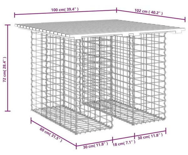 Gabion Kerti Pad - Tömör Fenyőfa - 100x102x72 cm