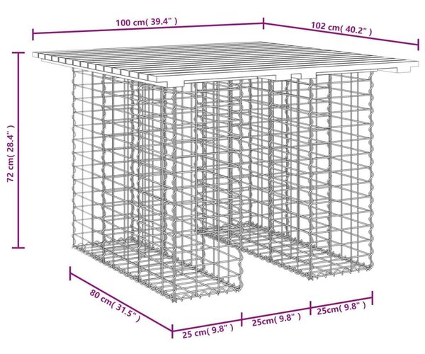 Tömör fenyőfa gabion kerti pad 100x102x72 cm