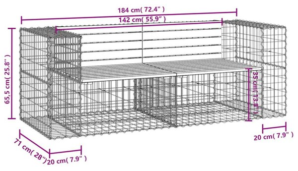 Gabion Kerti Pad - Fenyőfa - 184x71x65,5cm