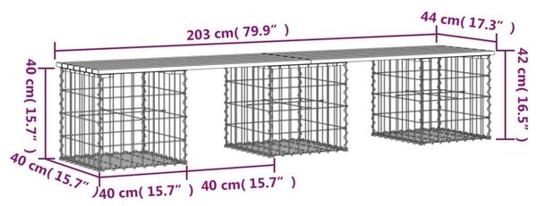 Gabion Kerti Pad - Tömör Fenyőfa - 203x44x42 cm