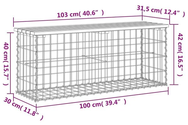 Gabion Kert Pad - Tömör Fenyőfa - 103x31,5x42 cm