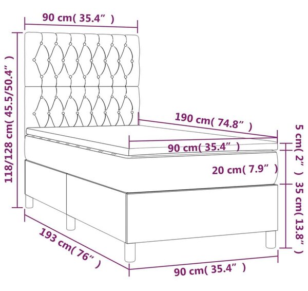 Bársony Ágy LED-del - 90x190 cm - Rózsaszín