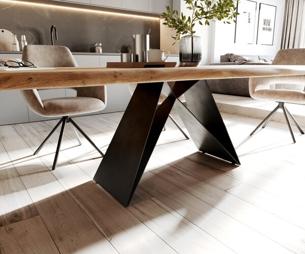 DELIFE Étkezőasztal Edge 260x100 XL akác természetes V-láb laposacél fekete Live-Edge