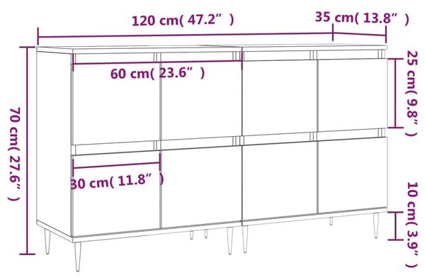 VidaXL Fehér Fa Tálalószekrény - 2 db - 120x35x70cm