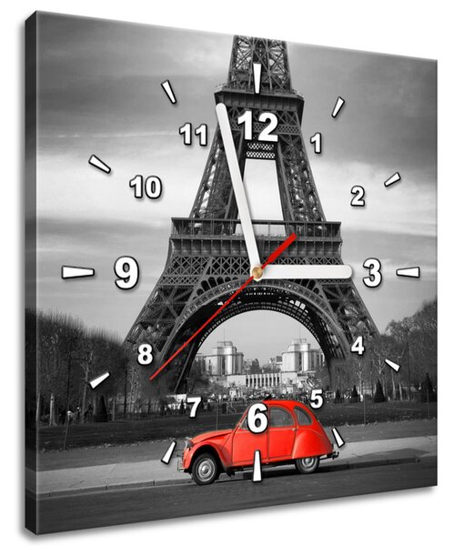 Órás falikép Vörös autó az Eiffel-torony alatt