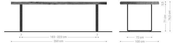 DELIFE Étkezőasztal Edge 260x100 XL akác barna fém fekete Live-Edge