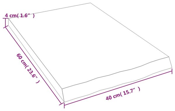 Sötétbarna kezelt tömör tölgyfa fali polc 40x60x(2-4) cm