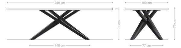 DELIFE Étkezőasztal Edge 260x100 XL akác barna kereszt láb téglalap fekete Live-Edge