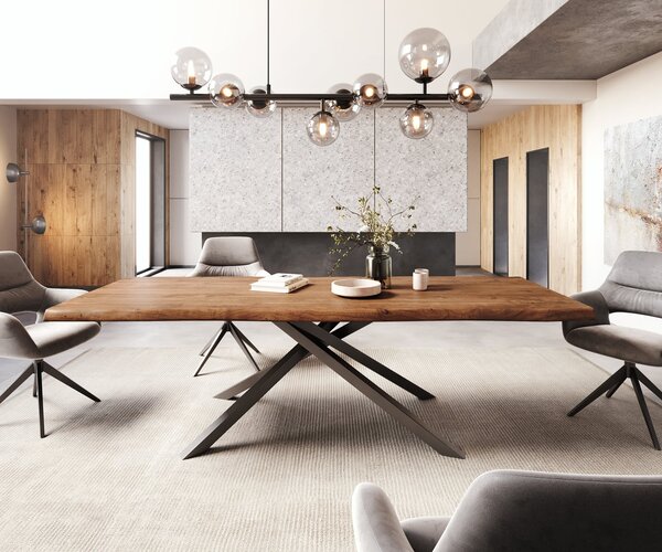 DELIFE Étkezőasztal Edge 260x100 XL akác barna kereszt láb téglalap fekete Live-Edge
