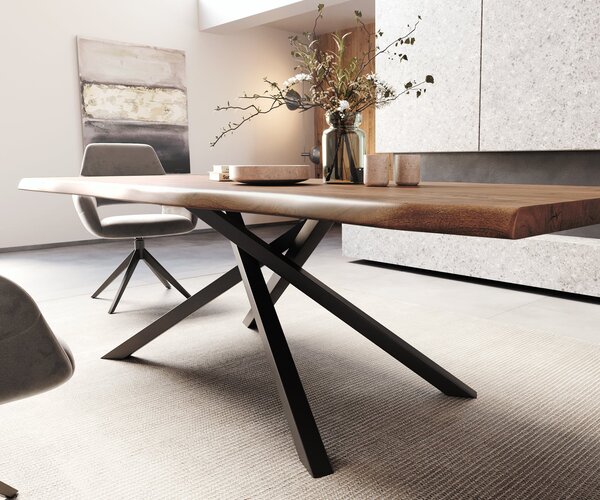 DELIFE Étkezőasztal Edge 260x100 XL akác barna kereszt láb téglalap fekete Live-Edge