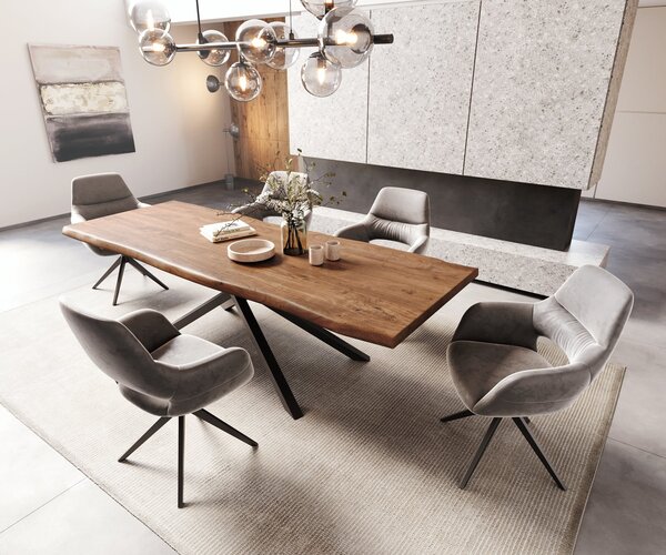 DELIFE Étkezőasztal Edge 260x100 XL akác barna kereszt láb téglalap fekete Live-Edge