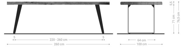 DELIFE Étkezőasztal Edge 260x100 XL akác barna fém ferde Live-Edge