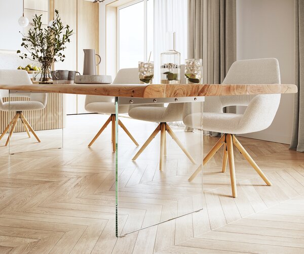 DELIFE Étkezőasztal Edge 280x100 XL akác természetes üveg Live-Edge