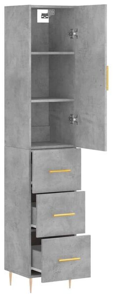 Modern Magasszekrény - Beton Szürke - 34,5x34x180 cm