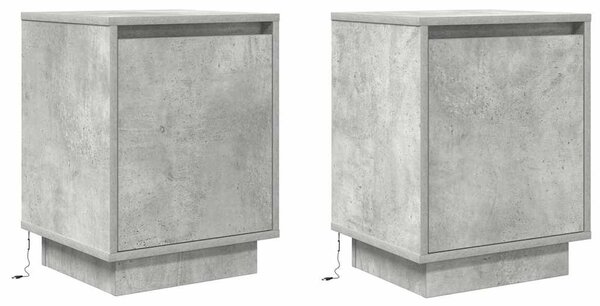 2 db betonszürke éjjeliszekrény LED-fényekkel 38x34x50 cm