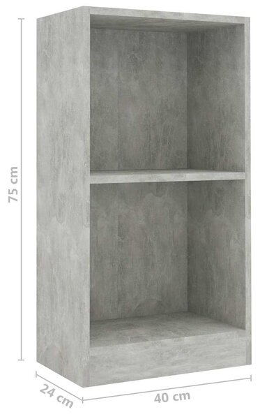 Betonszürke szerelt fa könyvespolc 40x24x75 cm