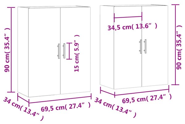Faliszekrény - Füstös Tölgy - 2 db - 69,5x34x90 cm