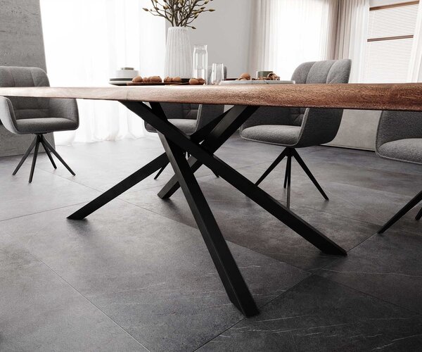 DELIFE Étkezőasztal Edge 300x100 XL akác barna kereszt láb téglalap fekete Live-Edge