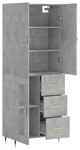 Betonszürke szerelt fa magasszekrény 69,5 x 34 x 180 cm