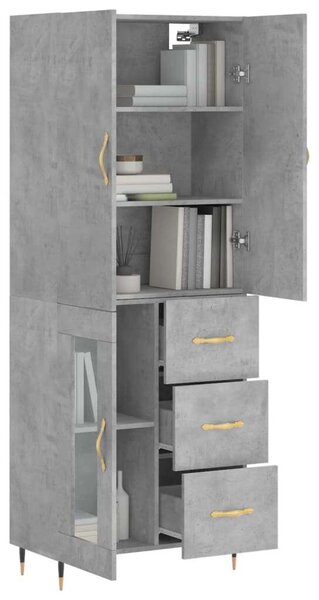 Betonszürke szerelt fa magasszekrény 69,5 x 34 x 180 cm
