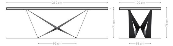 DELIFE Étkezőasztal Edge 260x100 XL akác barna Spider laposacél fekete Live-Edge