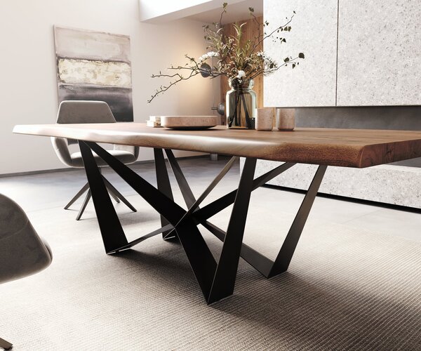 DELIFE Étkezőasztal Edge 260x100 XL akác barna Spider laposacél fekete Live-Edge
