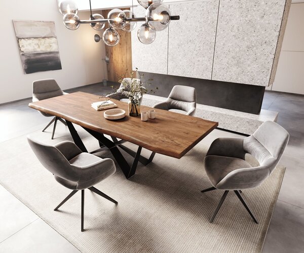DELIFE Étkezőasztal Edge 260x100 XL akác barna Spider laposacél fekete Live-Edge