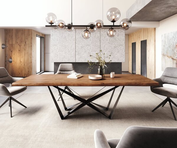 DELIFE Étkezőasztal Edge 260x100 XL akác barna Spider laposacél fekete Live-Edge
