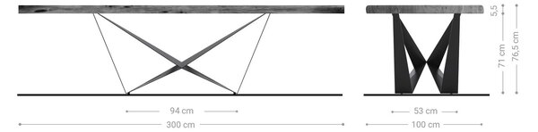 DELIFE Étkezőasztal Edge 300x100 XL akác barna Spider laposacél rozsdamentes acél Live-Edge