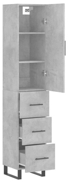 Modern Magas Szekrény - Beton Szürke - 34,5x34x180 cm