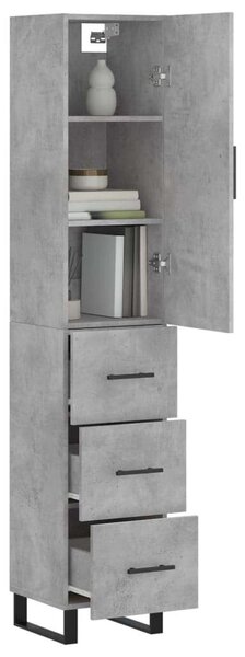 Modern Magas Szekrény - Beton Szürke - 34,5x34x180 cm
