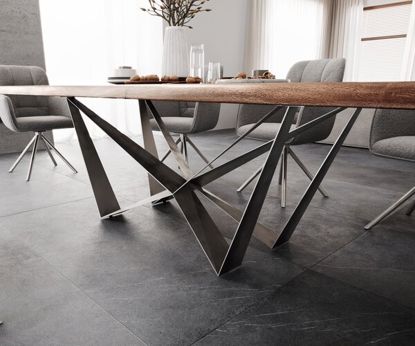 DELIFE Étkezőasztal Edge 300x100 XL akác barna Spider laposacél rozsdamentes acél Live-Edge