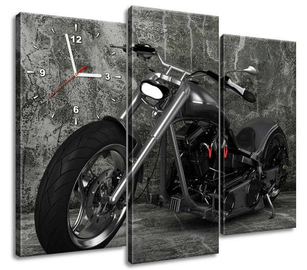 3 részes órás falikép Sötét motorkerékpár