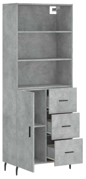 Betonszürke szerelt fa magasszekrény 69,5 x 34 x 180 cm