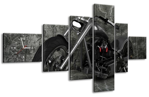 6 részes órás falikép Sötét motorkerékpár