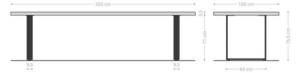 DELIFE Étkezőasztal Edge 300x100 XL akác természetes rozsdamentes acél keskeny Live-Edge