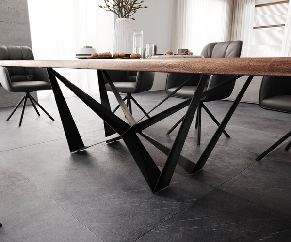 DELIFE Étkezőasztal Edge 300x100 XL akác barna Spider laposacél fekete Live-Edge
