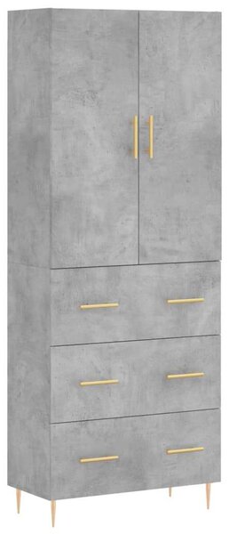 Betonszürke szerelt fa magasszekrény 69,5 x 34 x 180 cm
