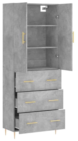 Betonszürke szerelt fa magasszekrény 69,5 x 34 x 180 cm