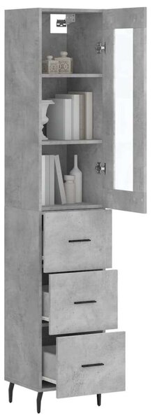 Modern Magas Szekrény - Beton Szürke - 34,5x34x180 cm